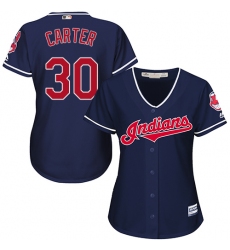 Women's Majestic Cleveland Indians #30 Joe Carter Authentic Navy Blue Alternate 1 Cool Base MLB Jersey