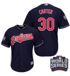 Youth Majestic Cleveland Indians #30 Joe Carter Authentic Navy Blue Alternate 1 2016 World Series Bound Cool Base MLB Jersey