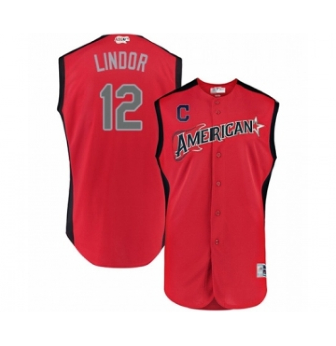 Men's Cleveland Indians #12 Francisco Lindor Authentic Red American League 2019 Baseball All-Star Jersey