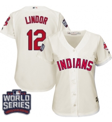 Women's Majestic Cleveland Indians #12 Francisco Lindor Authentic Cream Alternate 2 2016 World Series Bound Cool Base MLB Jersey