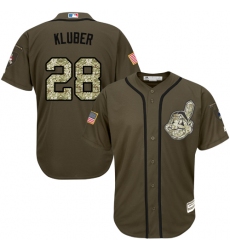 Men's Majestic Cleveland Indians #28 Corey Kluber Replica Green Salute to Service MLB Jersey