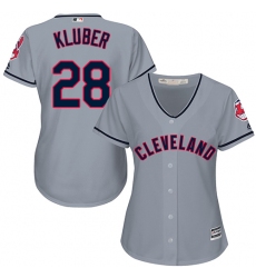 Women's Majestic Cleveland Indians #28 Corey Kluber Authentic Grey Road Cool Base MLB Jersey