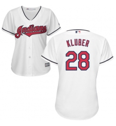 Women's Majestic Cleveland Indians #28 Corey Kluber Authentic White Home Cool Base MLB Jersey