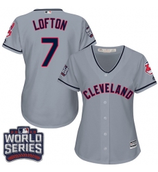 Women's Majestic Cleveland Indians #7 Kenny Lofton Authentic Grey Road 2016 World Series Bound Cool Base MLB Jersey