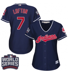 Women's Majestic Cleveland Indians #7 Kenny Lofton Authentic Navy Blue Alternate 1 2016 World Series Bound Cool Base MLB Jersey