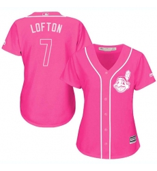 Women's Majestic Cleveland Indians #7 Kenny Lofton Replica Pink Fashion Cool Base MLB Jersey