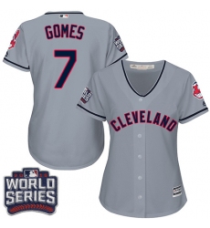 Women's Majestic Cleveland Indians #7 Yan Gomes Authentic Grey Road 2016 World Series Bound Cool Base MLB Jersey