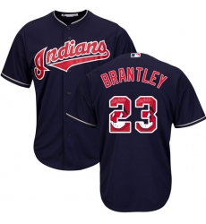 Men's Majestic Cleveland Indians #23 Michael Brantley Authentic Navy Blue Team Logo Fashion Cool Base MLB Jersey