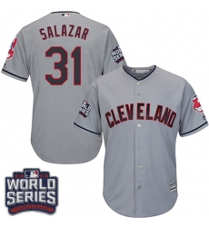 Youth Majestic Cleveland Indians #31 Danny Salazar Authentic Grey Road 2016 World Series Bound Cool Base MLB Jersey