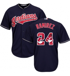 Men's Majestic Cleveland Indians #24 Manny Ramirez Authentic Navy Blue Team Logo Fashion Cool Base MLB Jersey