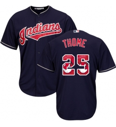 Men's Majestic Cleveland Indians #25 Jim Thome Authentic Navy Blue Team Logo Fashion Cool Base MLB Jersey