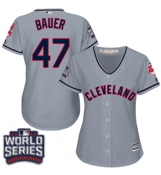 Women's Majestic Cleveland Indians #47 Trevor Bauer Authentic Grey Road 2016 World Series Bound Cool Base MLB Jersey