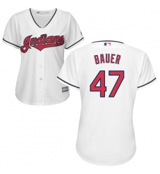 Women's Majestic Cleveland Indians #47 Trevor Bauer Authentic White Home Cool Base MLB Jersey