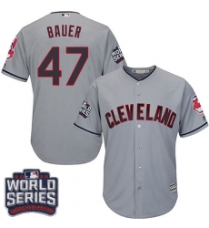 Youth Majestic Cleveland Indians #47 Trevor Bauer Authentic Grey Road 2016 World Series Bound Cool Base MLB Jersey