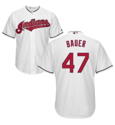 Youth Majestic Cleveland Indians #47 Trevor Bauer Replica White Home Cool Base MLB Jersey