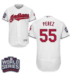 Men's Majestic Cleveland Indians #55 Roberto Perez White 2016 World Series Bound Flexbase Authentic Collection MLB Jersey