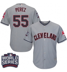 Youth Majestic Cleveland Indians #55 Roberto Perez Authentic Grey Road 2016 World Series Bound Cool Base MLB Jersey