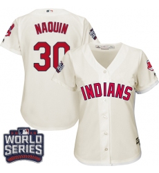 Women's Majestic Cleveland Indians #30 Tyler Naquin Authentic Cream Alternate 2 2016 World Series Bound Cool Base MLB Jersey