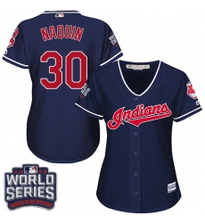 Women's Majestic Cleveland Indians #30 Tyler Naquin Authentic Navy Blue Alternate 1 2016 World Series Bound Cool Base MLB Jersey