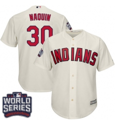 Youth Majestic Cleveland Indians #30 Tyler Naquin Authentic Cream Alternate 2 2016 World Series Bound Cool Base MLB Jersey