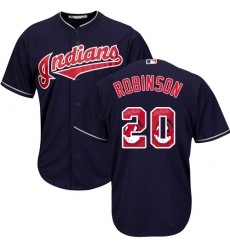 Men's Majestic Cleveland Indians #20 Eddie Robinson Authentic Navy Blue Team Logo Fashion Cool Base MLB Jersey