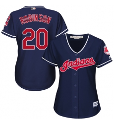 Women's Majestic Cleveland Indians #20 Eddie Robinson Authentic Navy Blue Alternate 1 Cool Base MLB Jersey