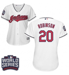 Women's Majestic Cleveland Indians #20 Eddie Robinson Authentic White Home 2016 World Series Bound Cool Base MLB Jersey