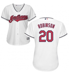 Women's Majestic Cleveland Indians #20 Eddie Robinson Authentic White Home Cool Base MLB Jersey