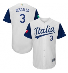 Men's Italy Baseball Majestic #3 Daniel Descalso White 2017 World Baseball Classic Authentic Team Jersey