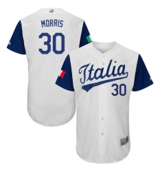 Men's Italy Baseball Majestic #30 A.J. Morris White 2017 World Baseball Classic Authentic Team Jersey