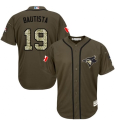 Men's Majestic Toronto Blue Jays #19 Jose Bautista Authentic Green Salute to Service MLB Jersey