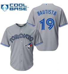 Men's Majestic Toronto Blue Jays #19 Jose Bautista Replica Grey Road MLB Jersey