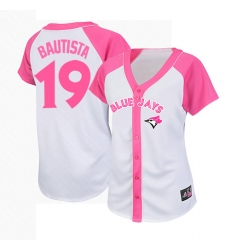 Women's Majestic Toronto Blue Jays #19 Jose Bautista Authentic White/Pink Splash Fashion MLB Jersey