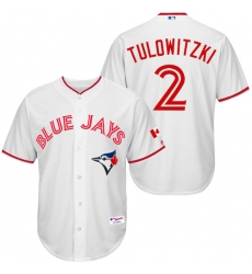 Men's Majestic Toronto Blue Jays #2 Troy Tulowitzki Authentic White 2015 Canada Day MLB Jersey