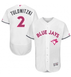 Men's Majestic Toronto Blue Jays #2 Troy Tulowitzki Authentic White 2016 Mother's Day Fashion Flex Base MLB Jersey