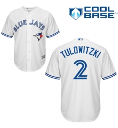 Men's Majestic Toronto Blue Jays #2 Troy Tulowitzki Replica White Home MLB Jersey