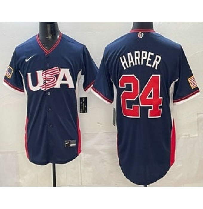 Men's USA #24 Bryce Harper Navy 2026 World Baseball Classic Cool Base Jersey