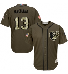 Youth Majestic Baltimore Orioles #13 Manny Machado Authentic Green Salute to Service MLB Jersey