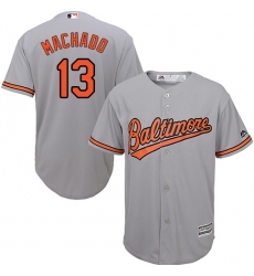 Youth Majestic Baltimore Orioles #13 Manny Machado Replica Grey Road Cool Base MLB Jersey