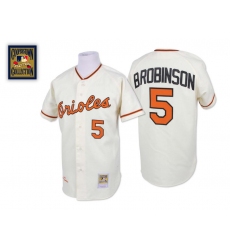 Men's Mitchell and Ness Baltimore Orioles #5 Brooks Robinson Authentic Cream Throwback MLB Jersey