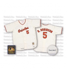 Men's Mitchell and Ness Baltimore Orioles #5 Brooks Robinson Replica White Throwback MLB Jersey