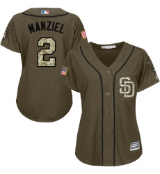 Women's Majestic San Diego Padres #2 Johnny Manziel Authentic Green Salute to Service Cool Base MLB Jersey