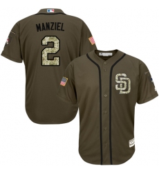 Youth Majestic San Diego Padres #2 Johnny Manziel Replica Green Salute to Service Cool Base MLB Jersey