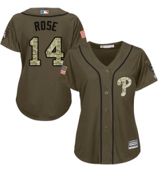 Women's Majestic Philadelphia Phillies #14 Pete Rose Authentic Green Salute to Service MLB Jersey