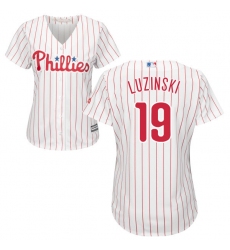Women's Majestic Philadelphia Phillies #19 Greg Luzinski Authentic White/Red Strip Home Cool Base MLB Jersey