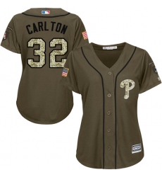Women's Majestic Philadelphia Phillies #32 Steve Carlton Authentic Green Salute to Service MLB Jersey