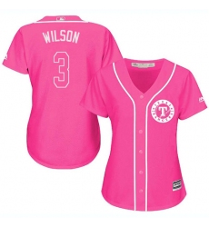 Women's Majestic Texas Rangers #3 Russell Wilson Authentic Pink Fashion Cool Base MLB Jersey