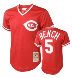 Men's Mitchell and Ness Cincinnati Reds #5 Johnny Bench Replica Red Throwback MLB Jersey