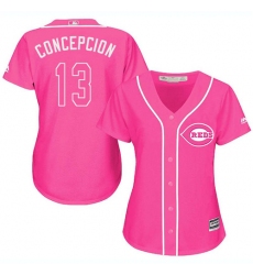 Women's Majestic Cincinnati Reds #13 Dave Concepcion Authentic Pink Fashion Cool Base MLB Jersey