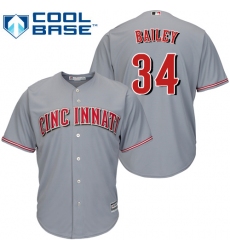 Men's Majestic Cincinnati Reds #34 Homer Bailey Replica Grey Road Cool Base MLB Jersey